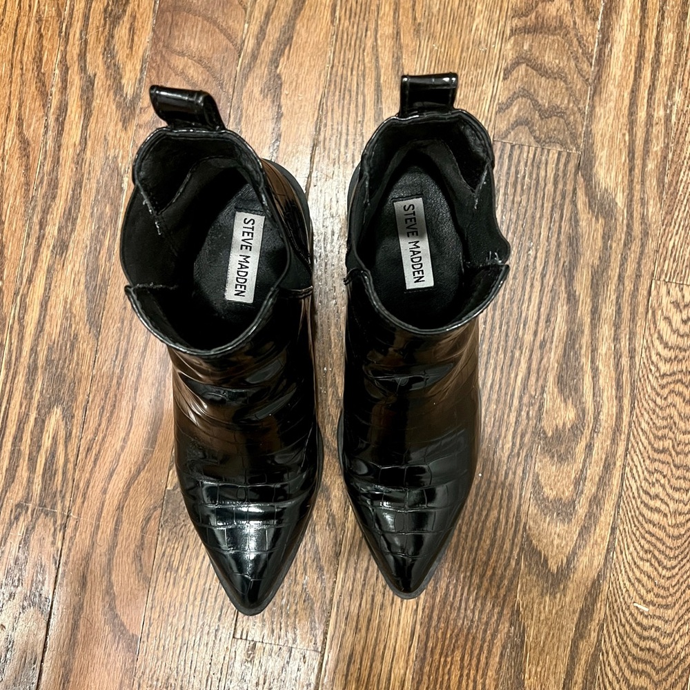 Black Croc-Embossed Ankle Boots - Picture 7 of 9